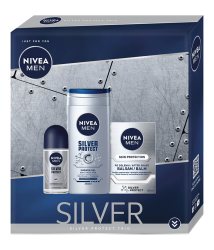NIVEA Men Silver Protect ZESTAW 3-ELEMENTOWY deo roll-on + żel pod prysznic + balsam po goleniu