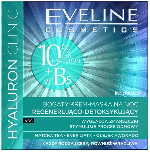 EVELINE Hyaluronic Clinic B5 KREM-MASKA NA NOC regenerująco-detoksykujący 10% KWASU HIALURONOWEGO