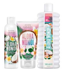 AVON Aloha Monoi ZESTAW 3-ELEMENTOWY płyn do kąpieli 500ml + balsam 200ml + peeling 150ml