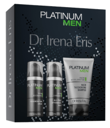 Dr Irena Eris PLATINUM MEN ZESTAW nawilżający balsam po goleniu + regenerujący krem do twarzy + szampon zagęszczający włosy